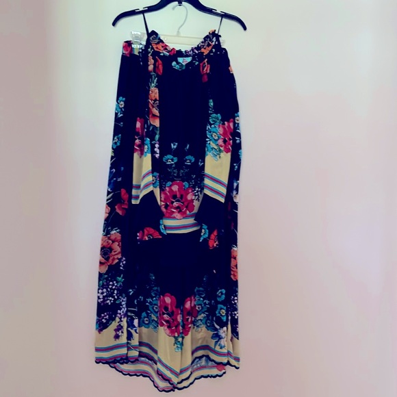 Johnny Was two pc Black Floral silky Set peek shoulder blouse flared pants L - Picture 1 of 10